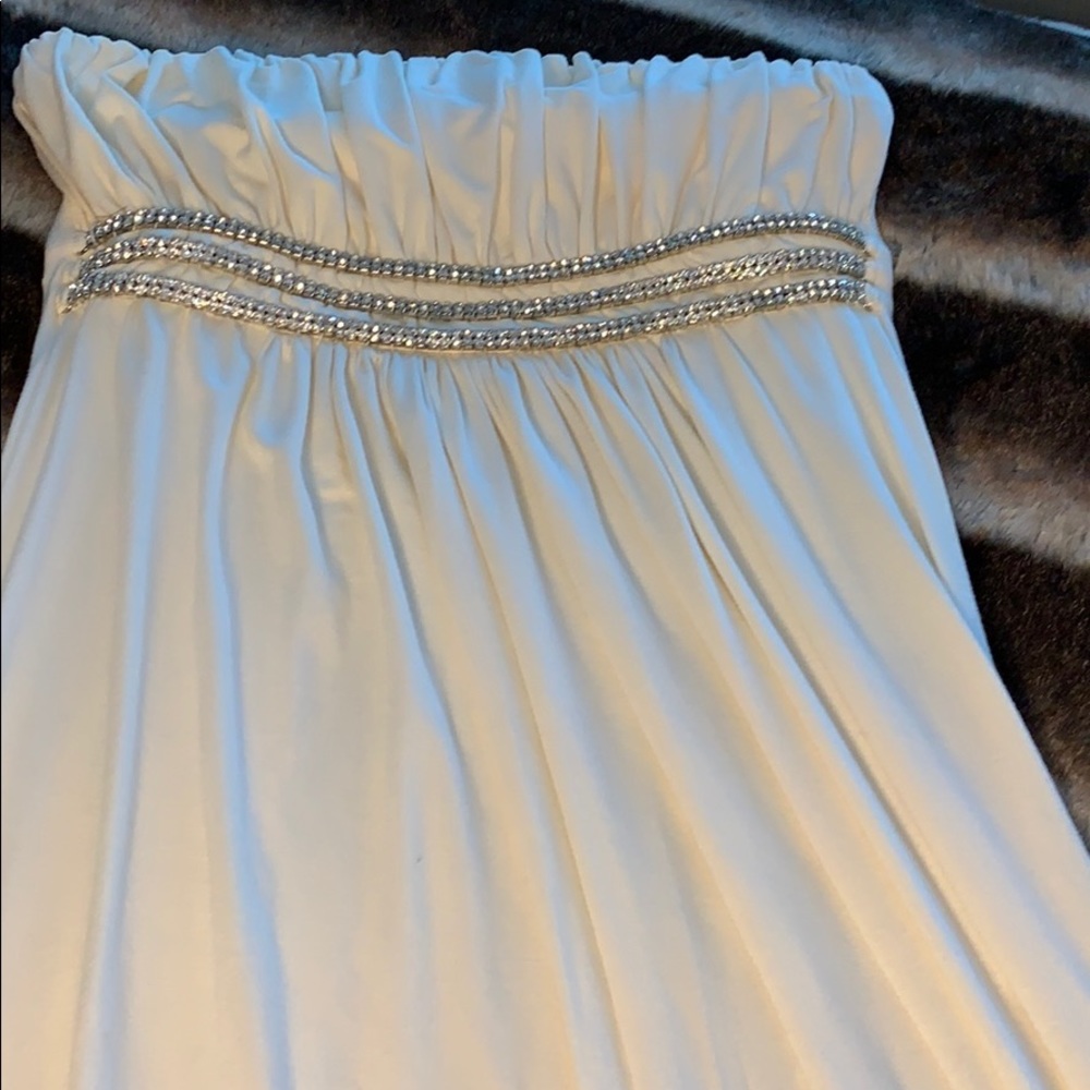 Long Sequence Strapless Off White Dress